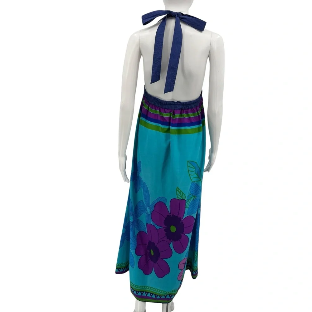 Vintage Moka Sport Floral Hawaii Halter Maxi Dress‎ M